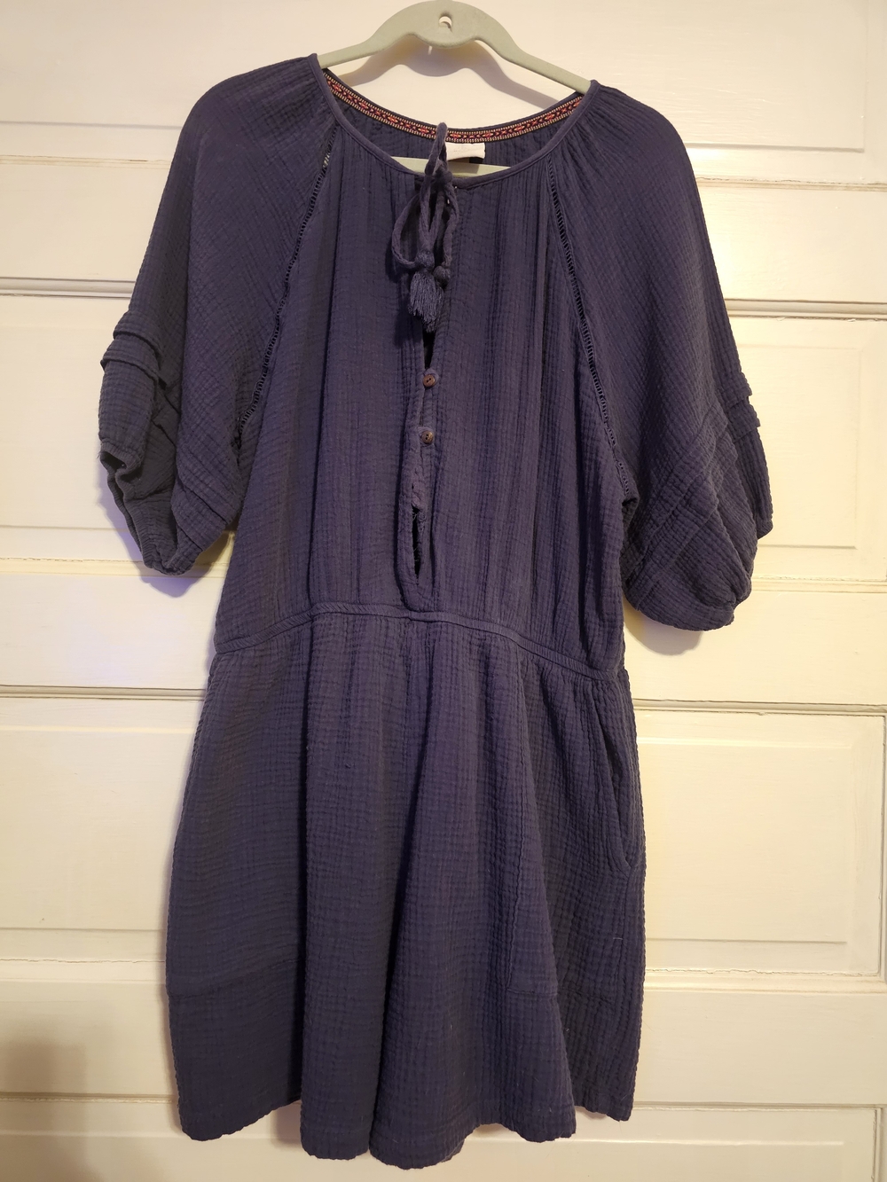 Knox Rose Navy Blue Crinkle Gauze Puff Sleeve Romper - Size XL